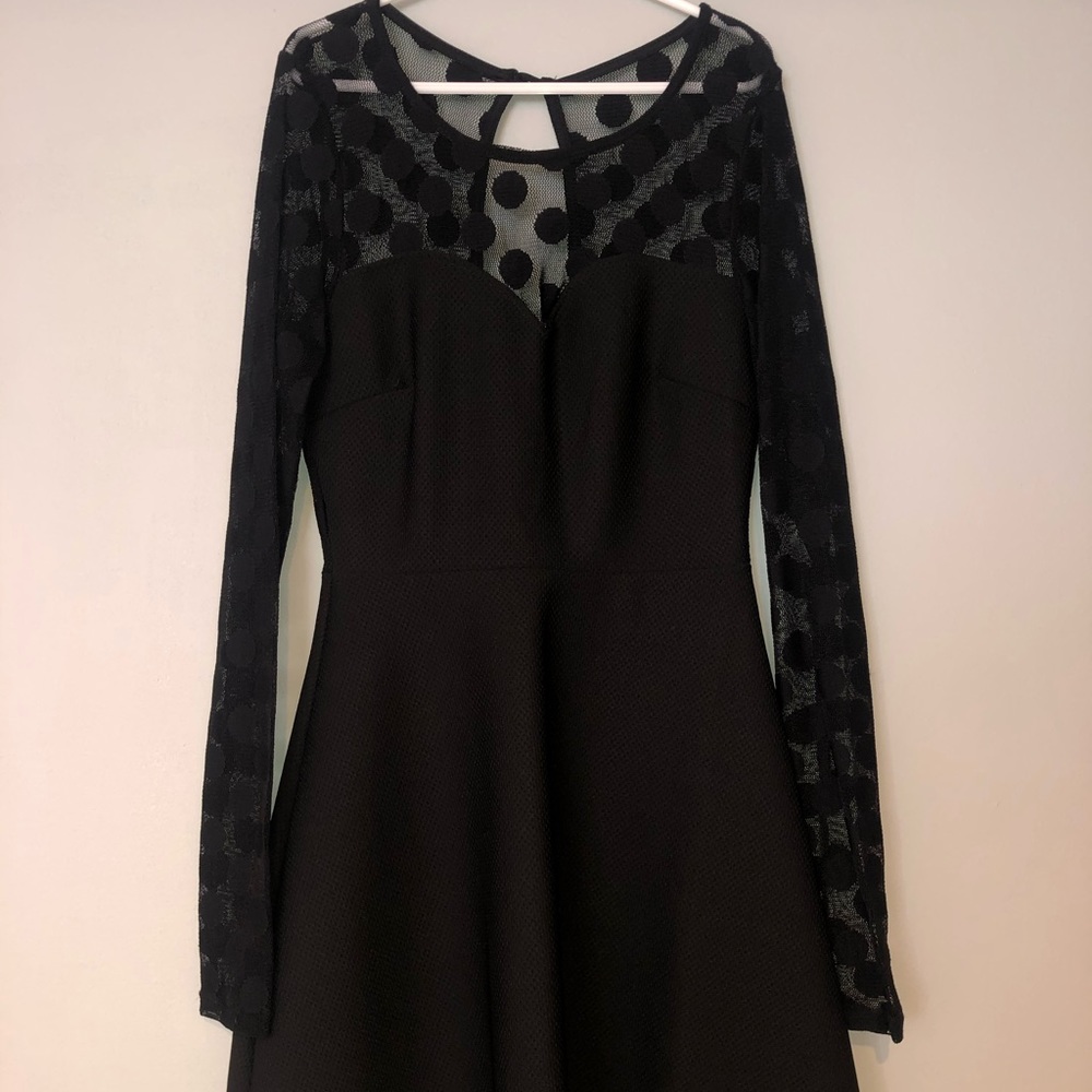 Lulu’s Black Mesh Polka Dot Long Sleeve Dress
